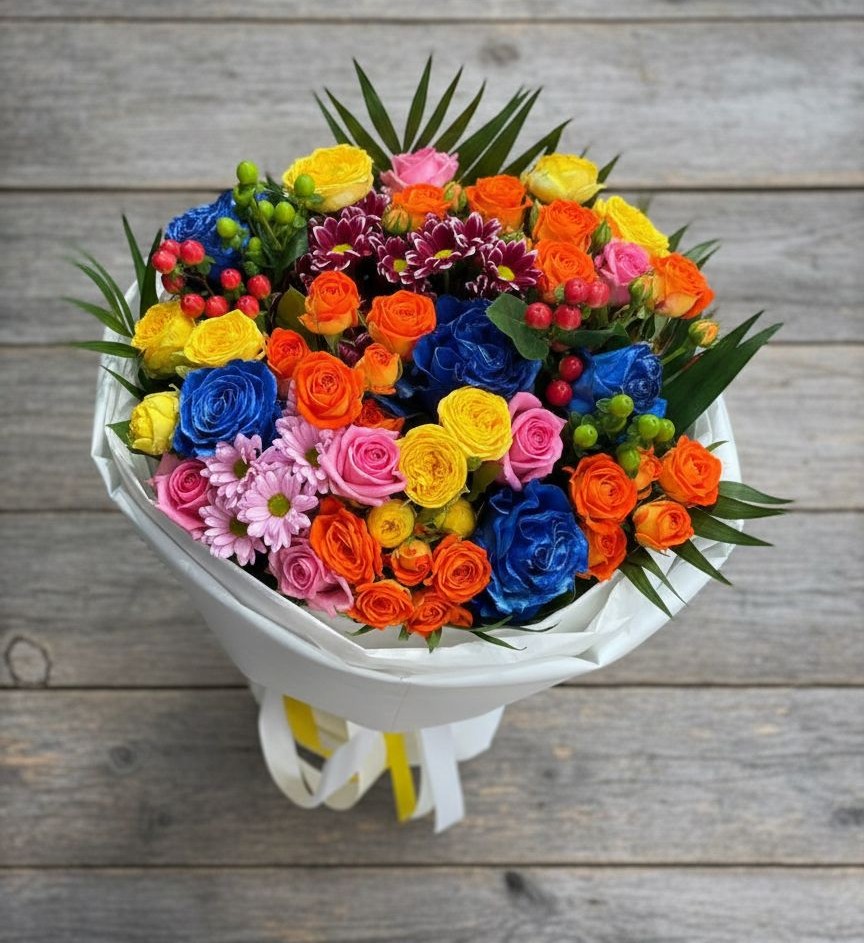 Букет цветов из: Розы и Хризантемы в Веселёво