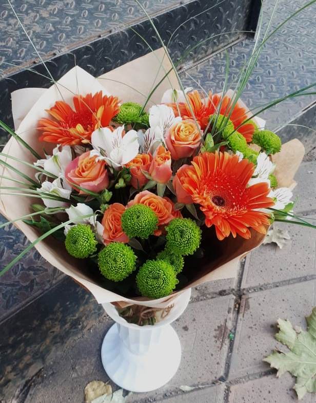 Букет цветов из: Герберы, Хризантемы, Альстромерии и Розы в Веселёво