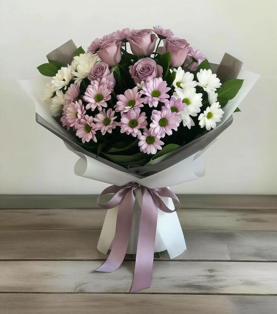 Букет цветов из: Хризантемы и Розы в Веселёво