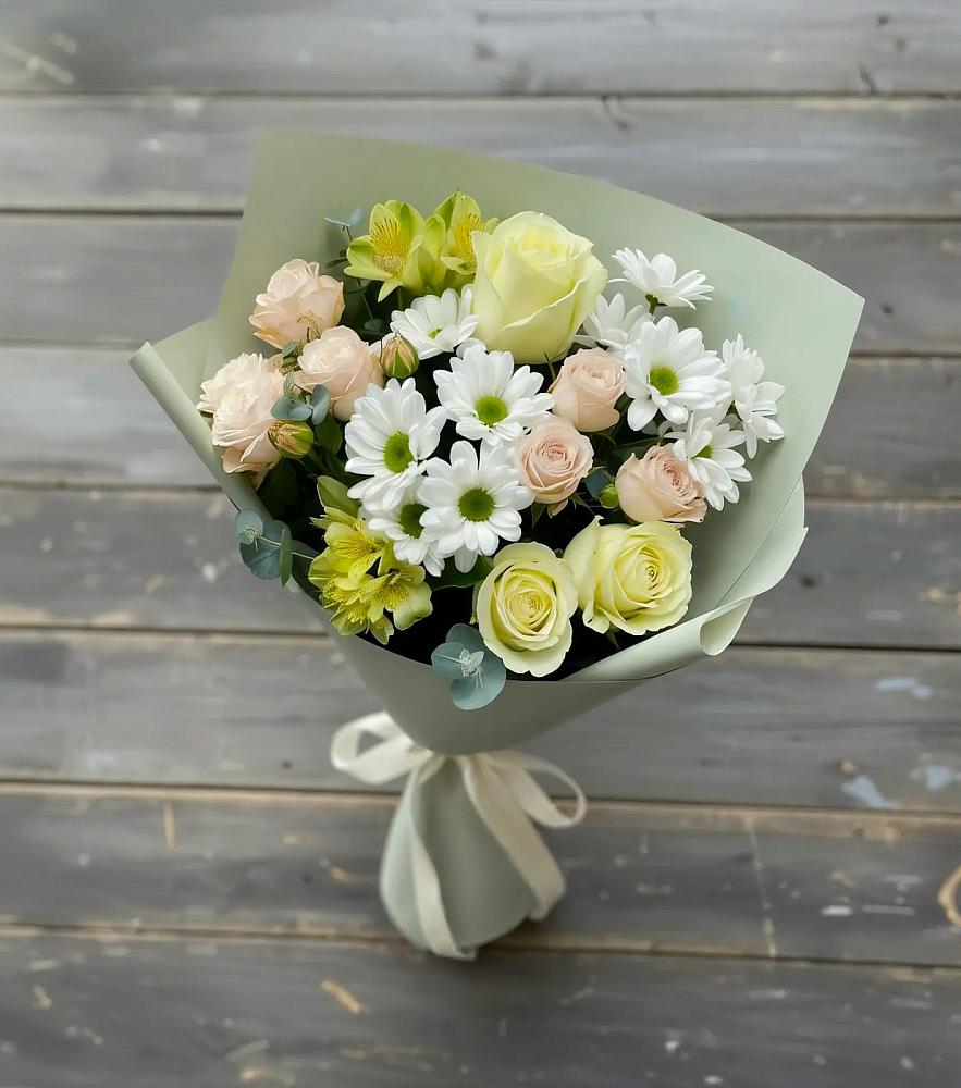 Букет цветов из: Альстромерии, Розы и Хризантемы в Веселёво