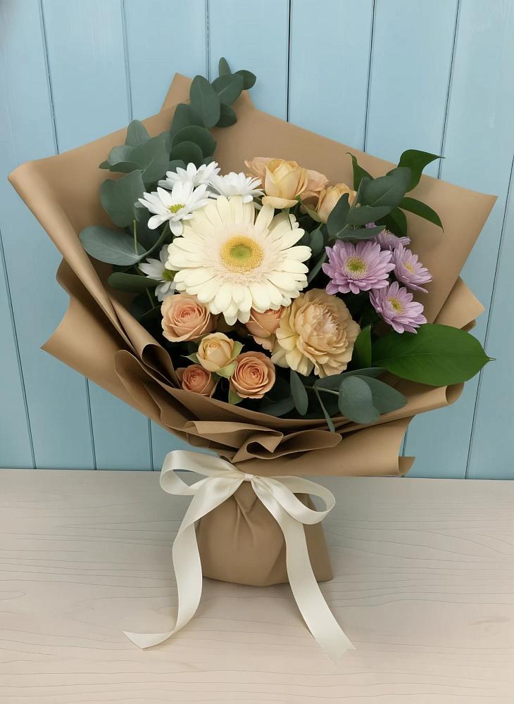 Букет цветов из: Герберы и Хризантемы в Веселёво