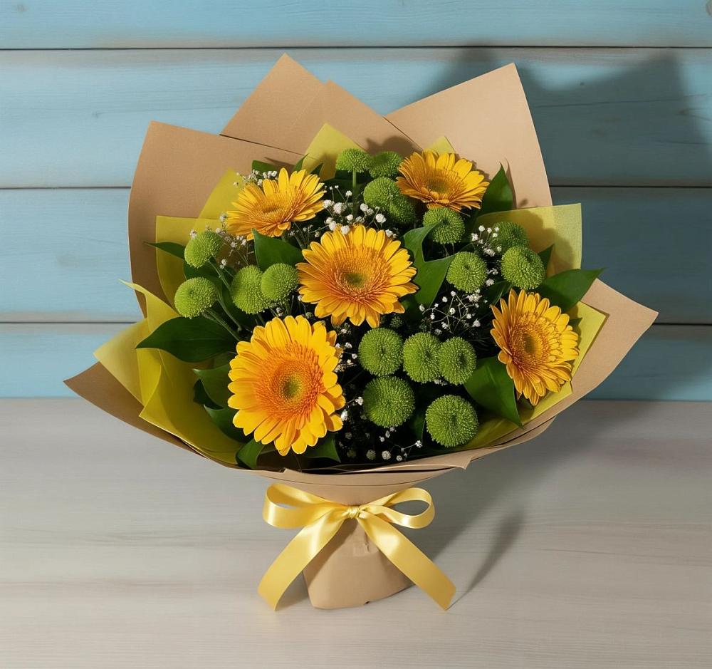 Букет цветов из: Герберы и Хризантемы в Веселёво