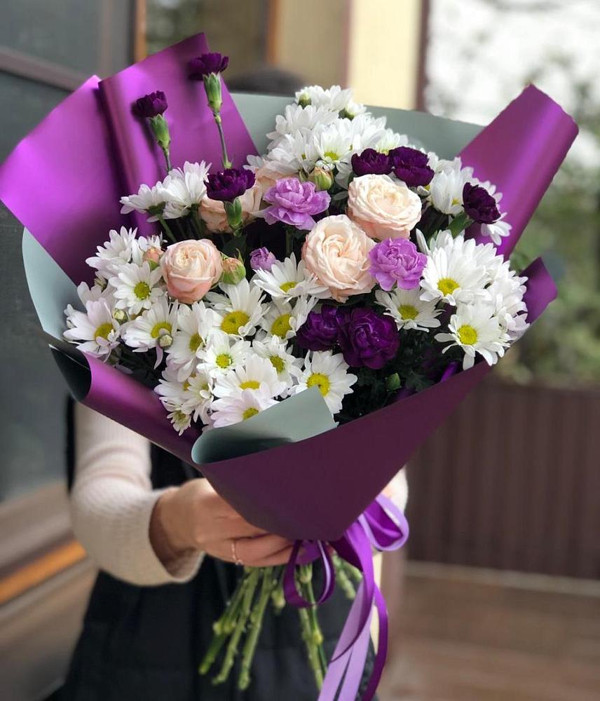 Букет цветов из: Хризантемы, Гвоздики и Розы в Веселёво