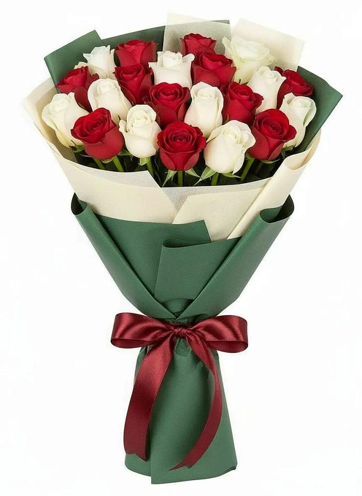 Букет Микс из красных и белых роз в Веселёво