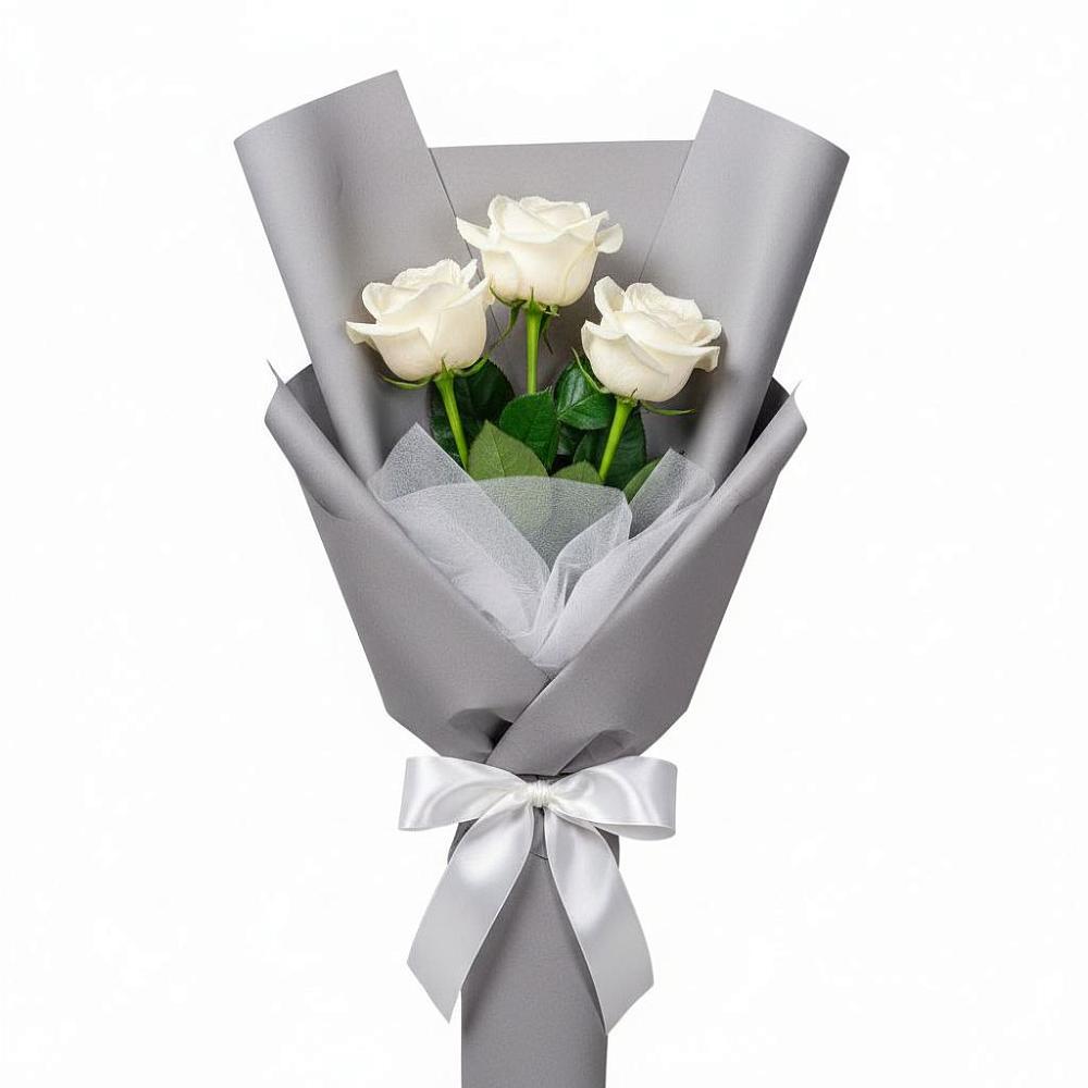 Букет 3 белые розы в Веселёво