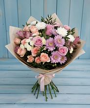 Букет цветов из:  Хризантемы, Розы и Альстромерии в Веселёво