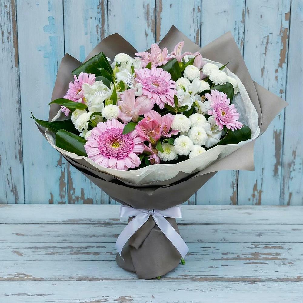 Букет цветов из: Герберы, Альстромерии и Хризантемы в Веселёво