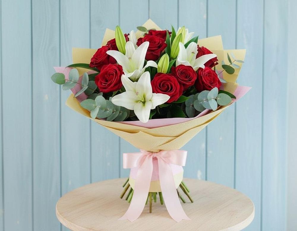 Букет цветов из: Лилии и Розы в Веселёво